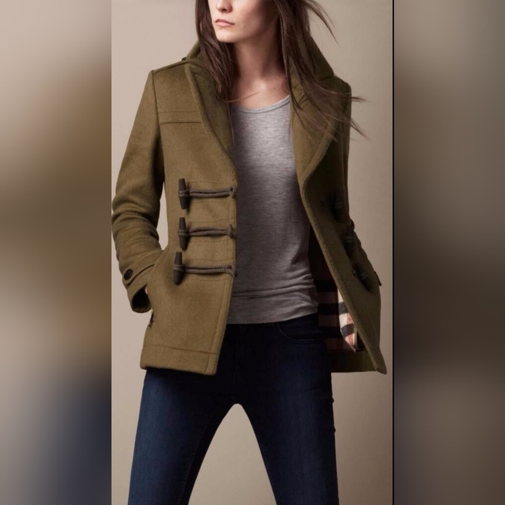 Burberry Women's Pea Coat Winter Jacket Wool Toggle Duffle Double Breasted 2 US - Picture 2 of 16